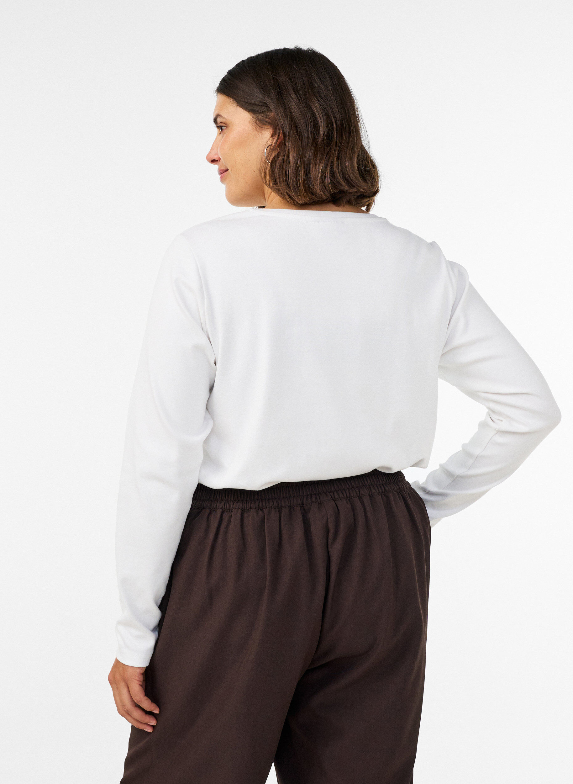 ZizziBasic T-shirt met ronde hals en lange mouwen, Wit, Model image number 2