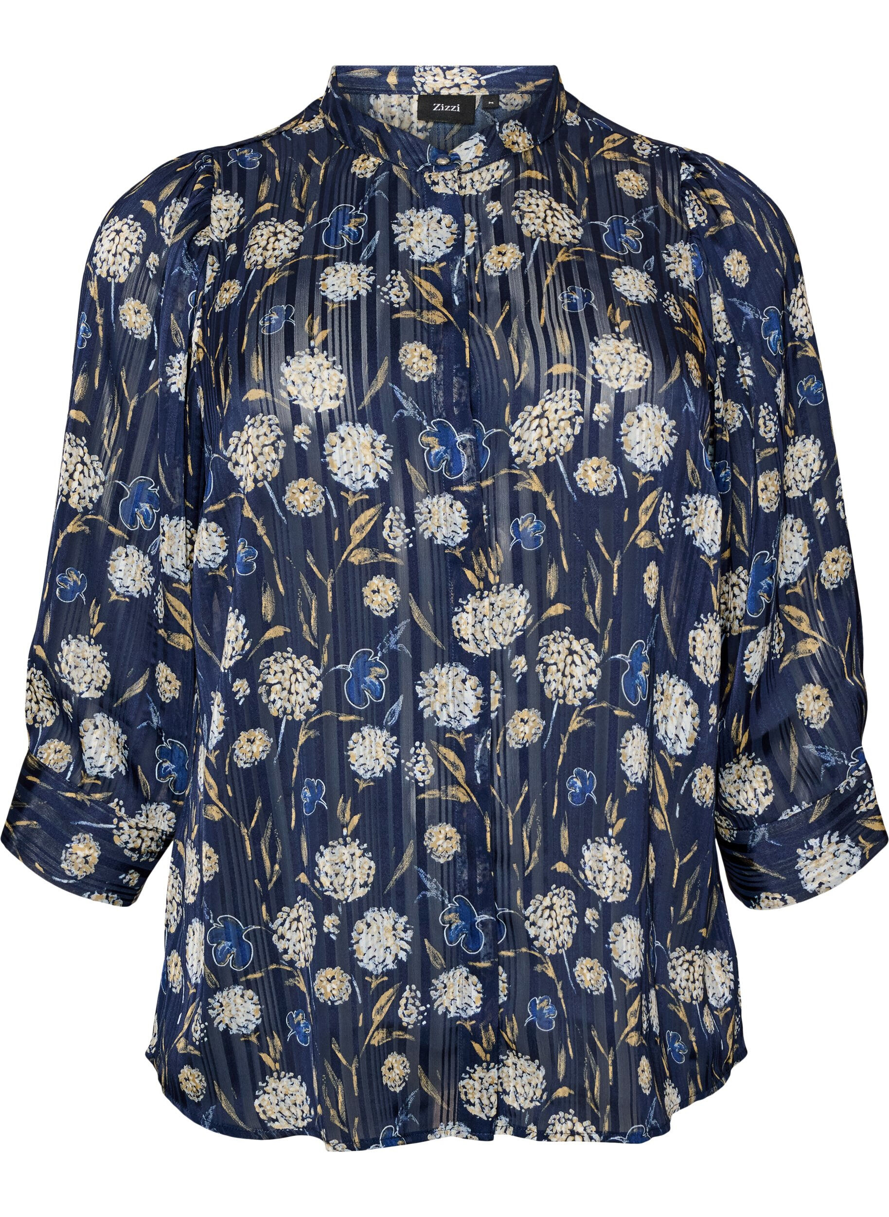 Blouse met patroon, opstaande kraag en 3/4-mouwen