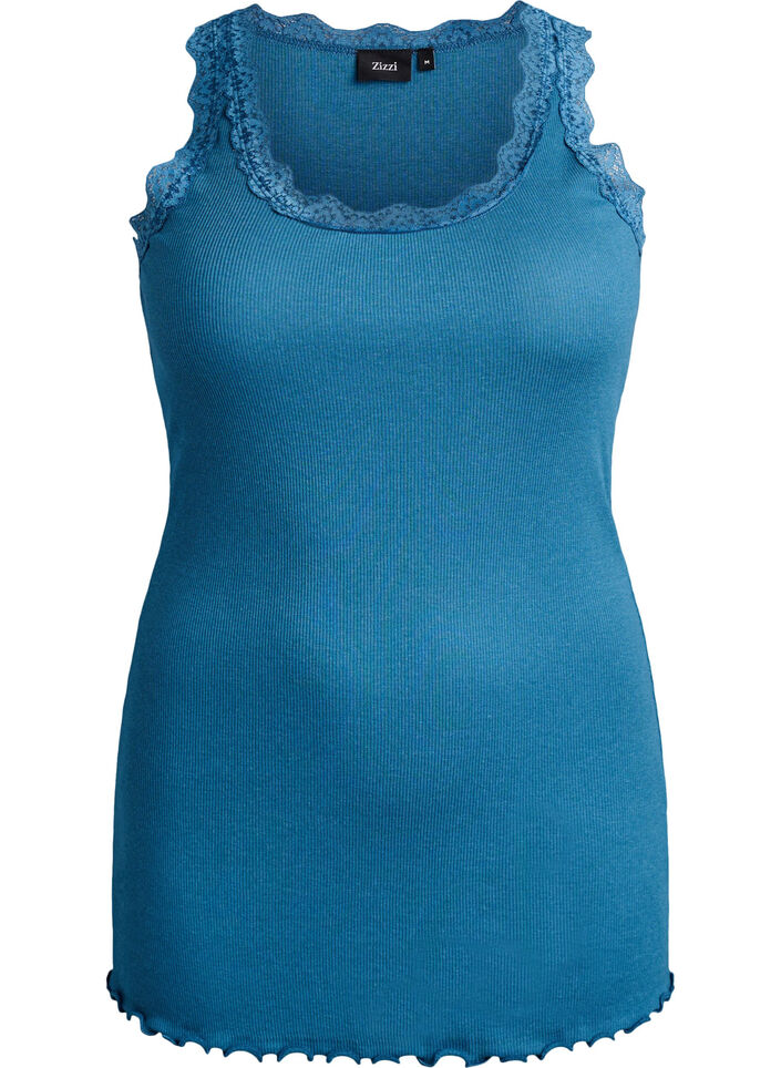 Top met kanten afwerking, Blauw, Packshot image number 0