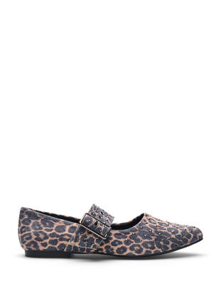 ZizziWide fit - Luipaard print ballerina met gesp en studs, Leopard AOP, Packshot image number 0