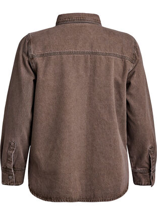 ZizziGekleurde denim shirt met zakken op de borst, Brown Denim, Packshot image number 1