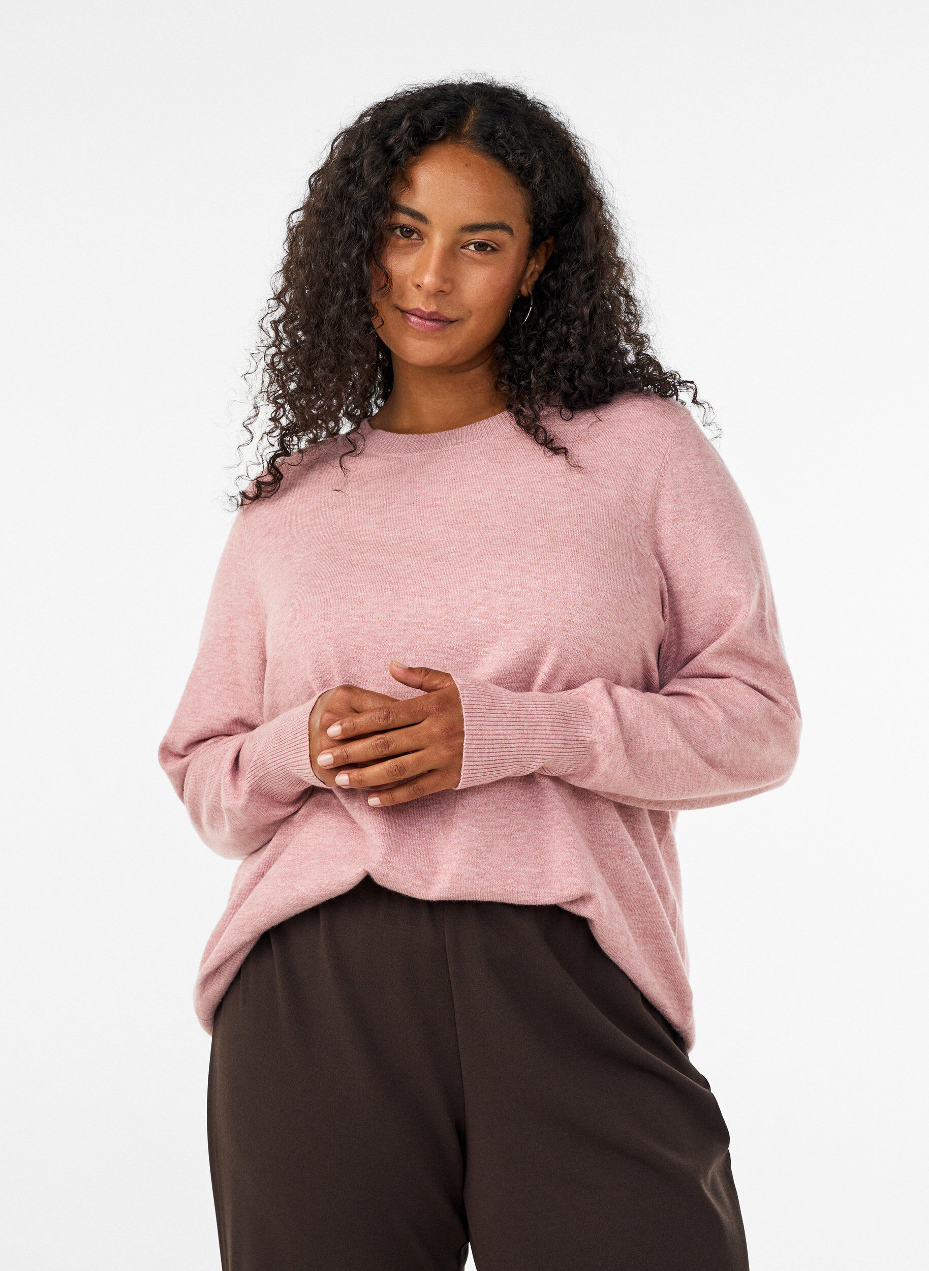 Gebreide blouse met ronde hals, Roze, Model
