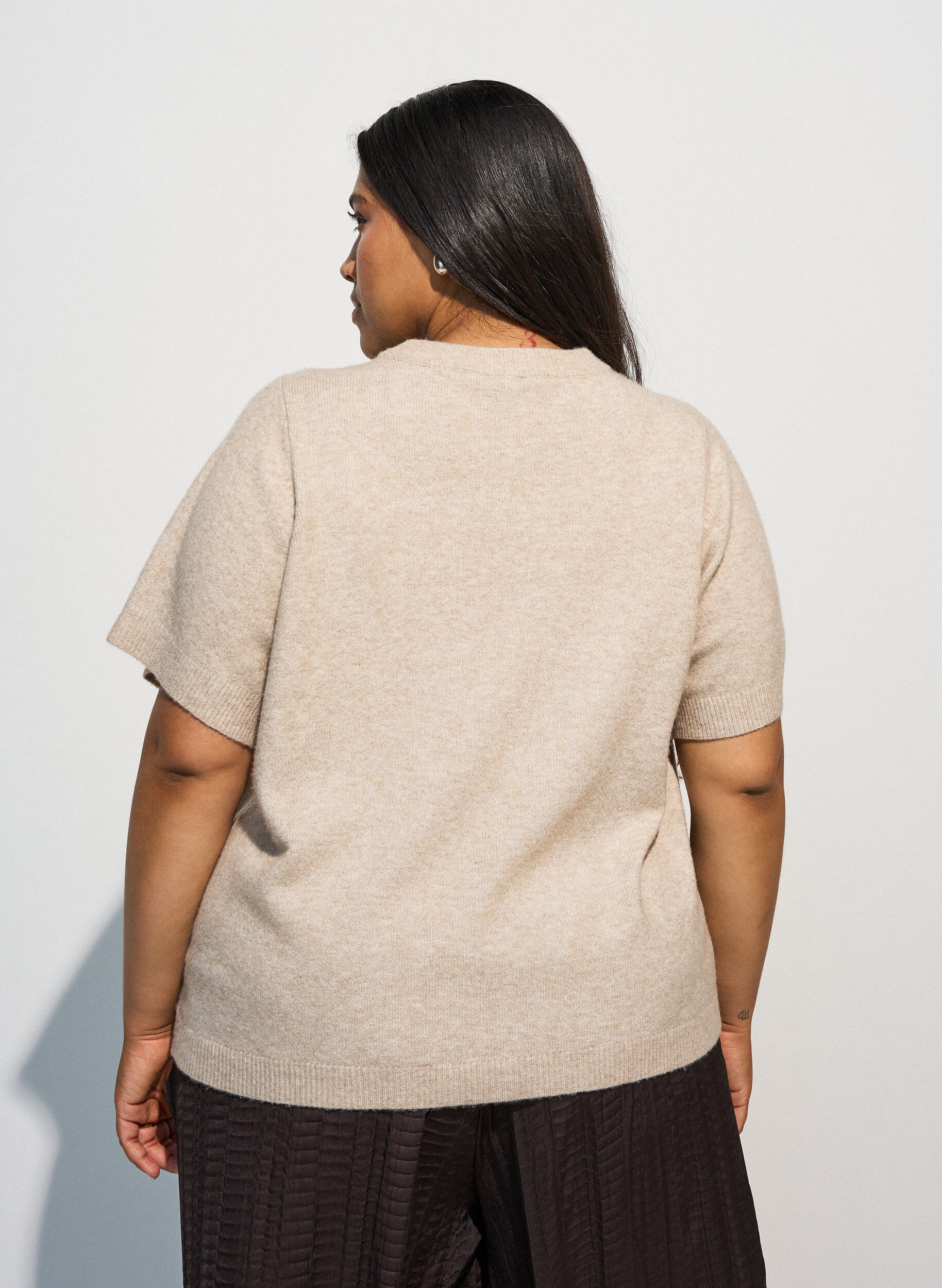 ZizziGebreid vest met korte mouwen, Beige, Model image number 2