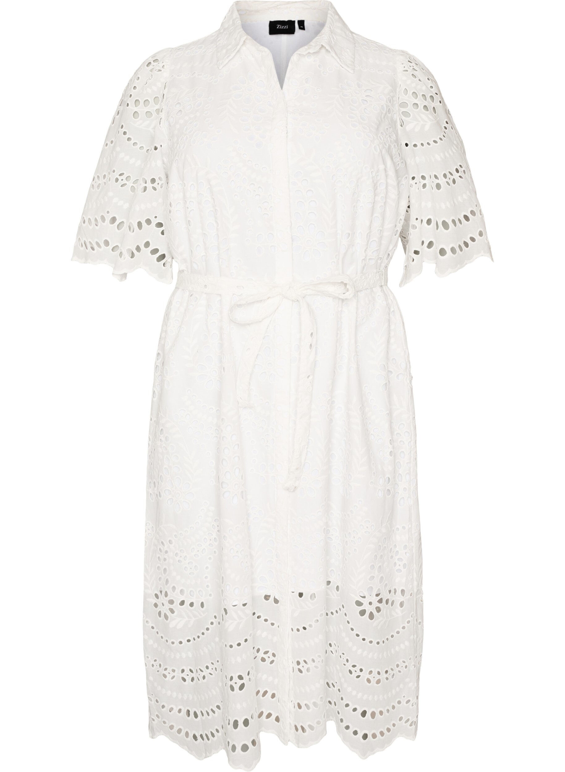 ZizziBlousejurk in broderie anglaise met strikceintuur, Wit, Packshot image number 0