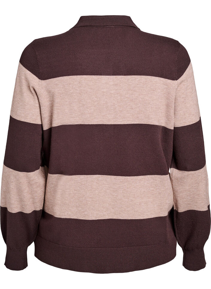 Strik blouse met kraag, Seal Brown Comb, Packshot