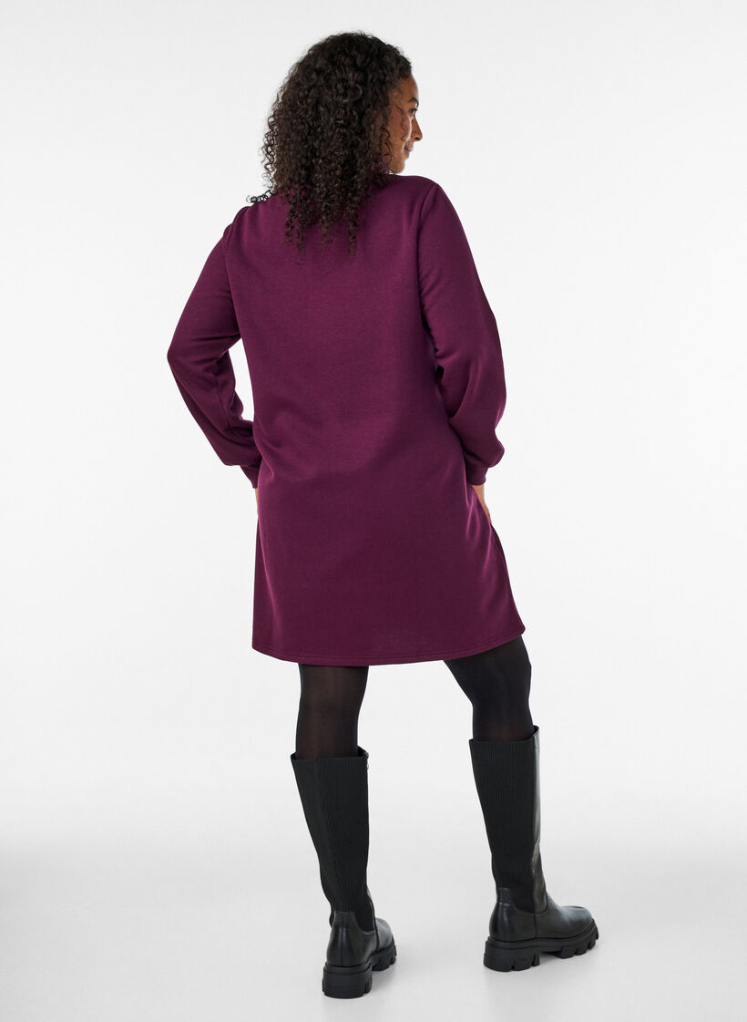 Sweatshirtjurk met hoge ribkraag en rits, Paars, Model image number 2