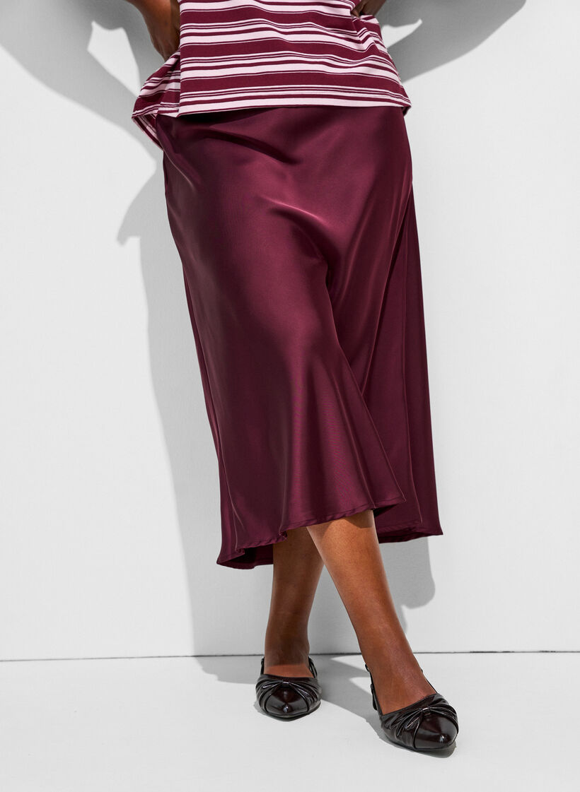 Satijnen midi rok, Rood, Model image number 2