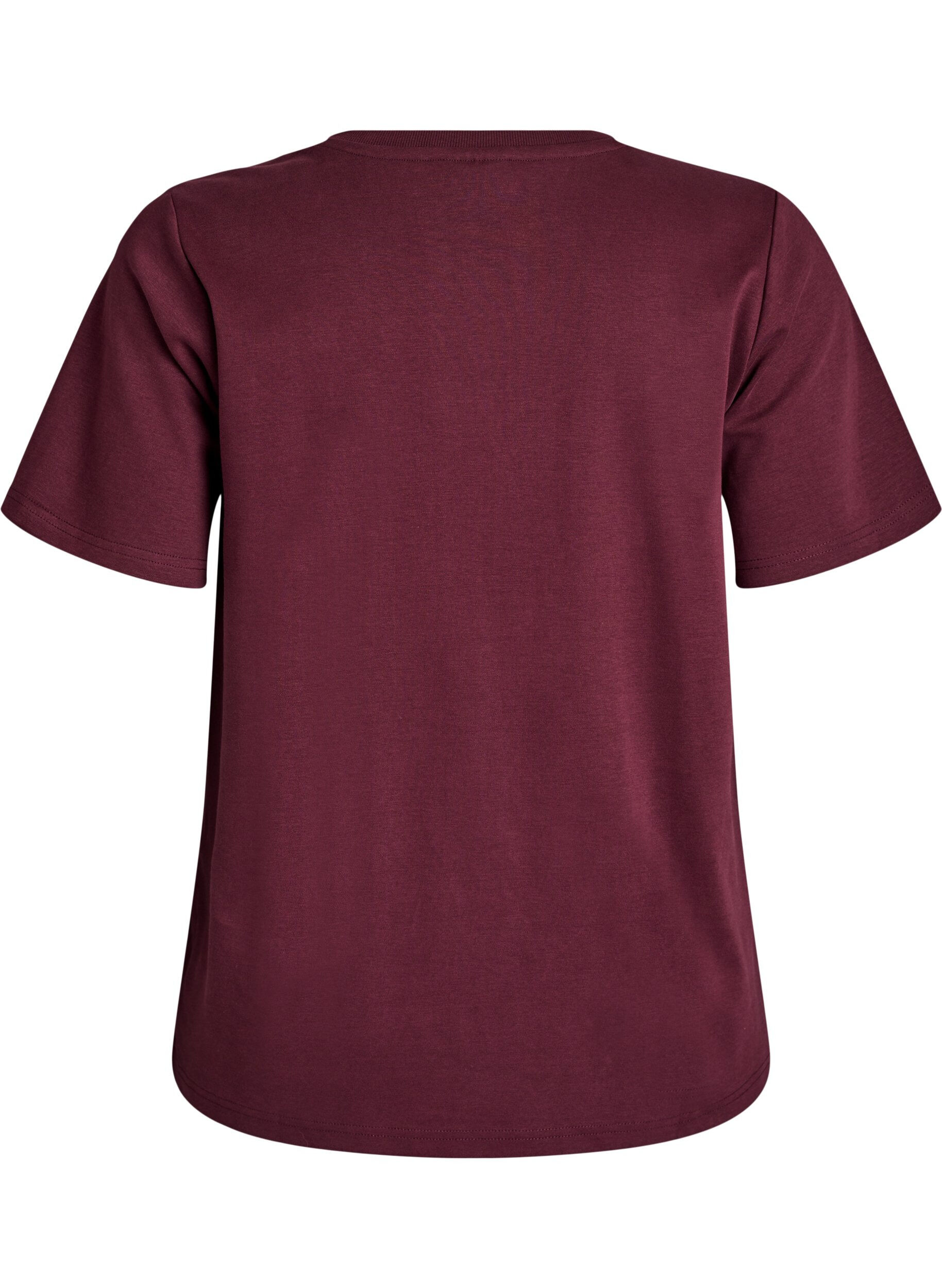 ZizziBasic V-hals T-shirt in biologisch katoen, Donker Bordeaux, Packshot image number 1