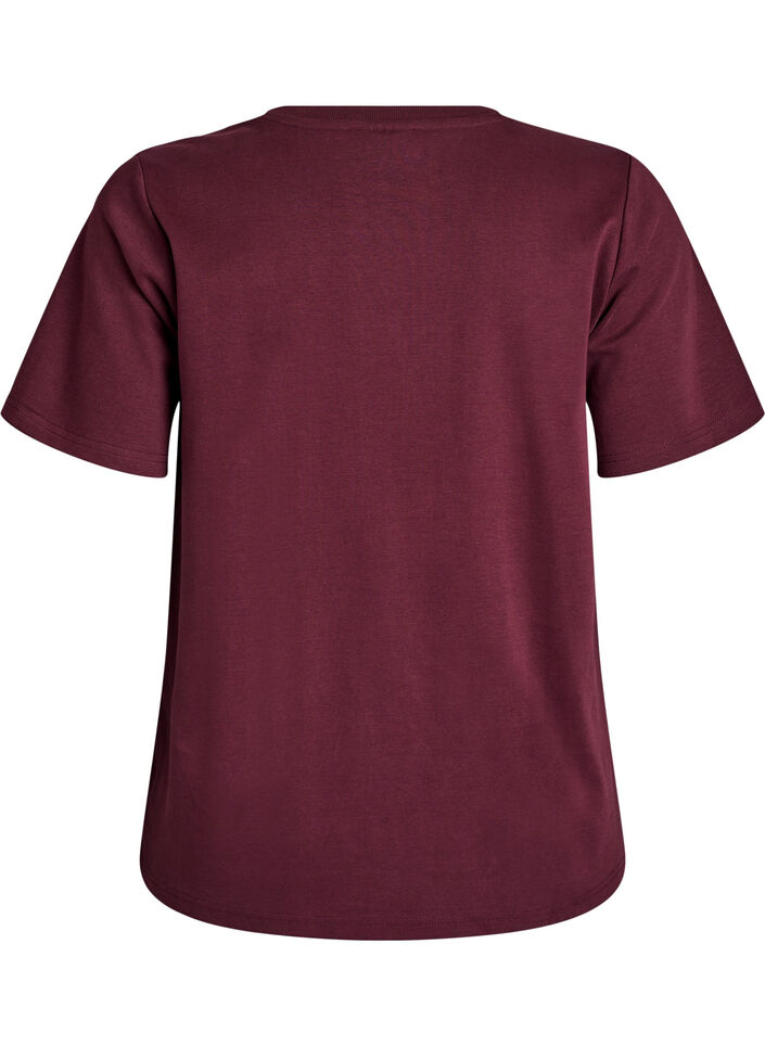 Basic V-hals T-shirt in biologisch katoen, Donker Bordeaux, Packshot image number 1