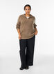 Gebreide trui met hoge hals en rits, Bruin, Model image number 1