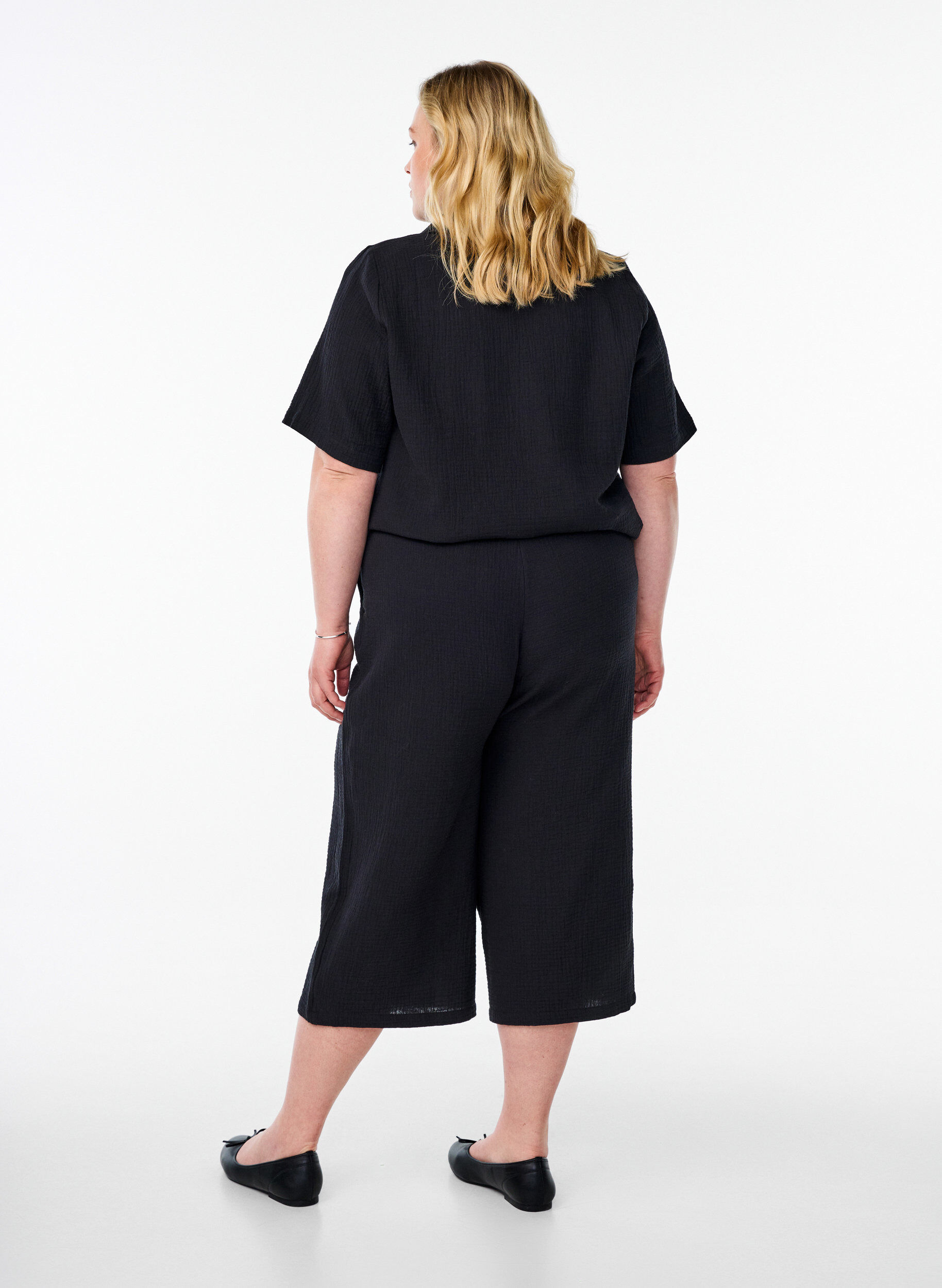 ZizziCulotte broek van katoen met hoge taille, Zwart, Model image number 1
