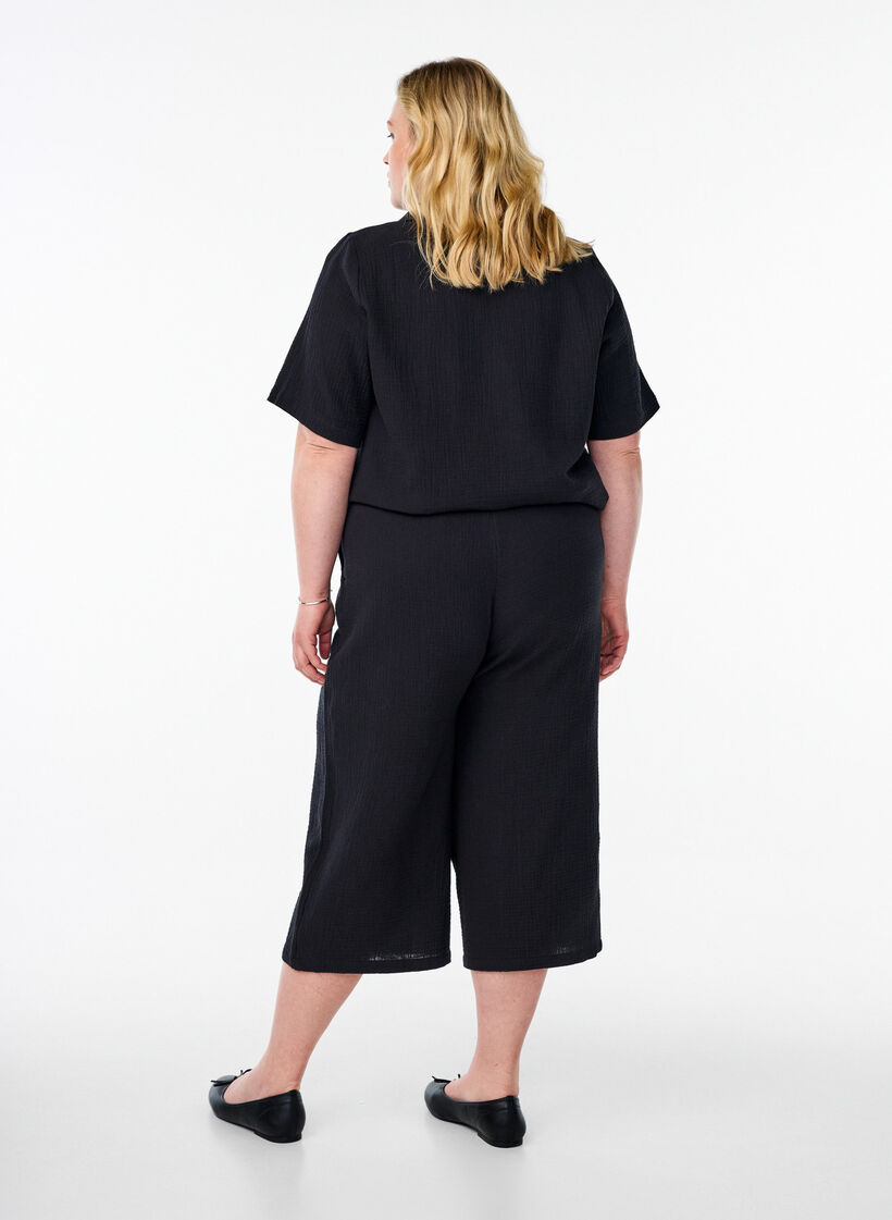 Culotte broek van katoen met hoge taille, Zwart, Model image number 1