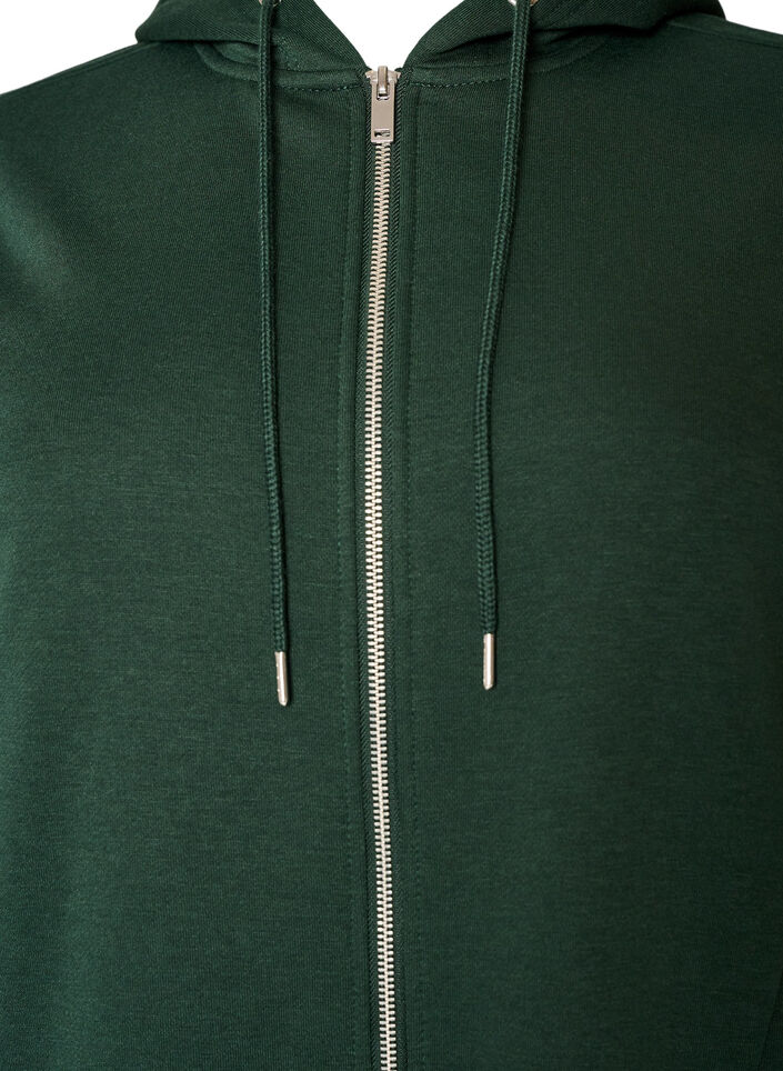 Lange hoodie met ritssluiting en zakken, Groen, Packshot image number 2