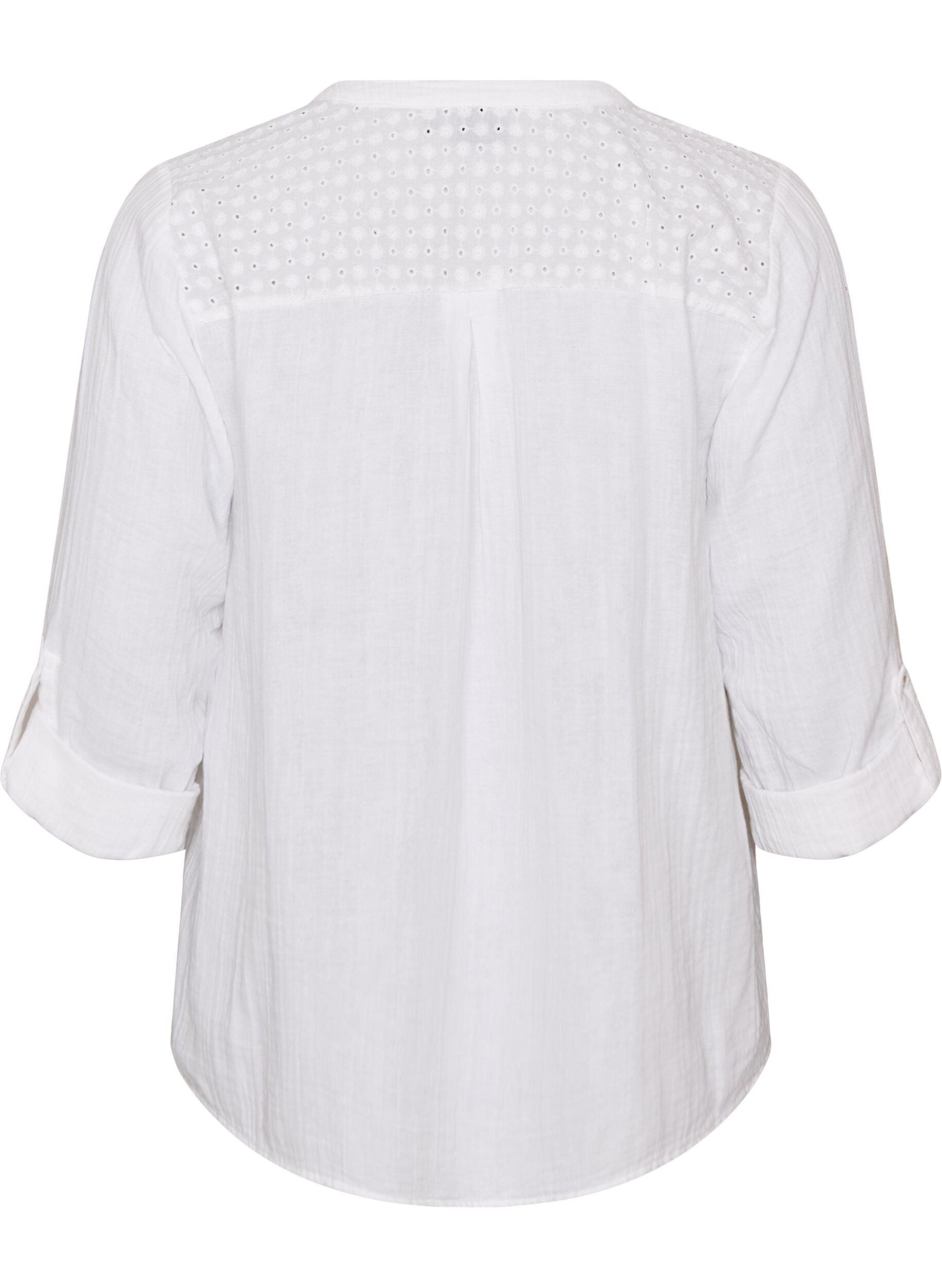 ZizziBlouse in katoenen mousseline met broderie anglaise, Wit, Packshot image number 1