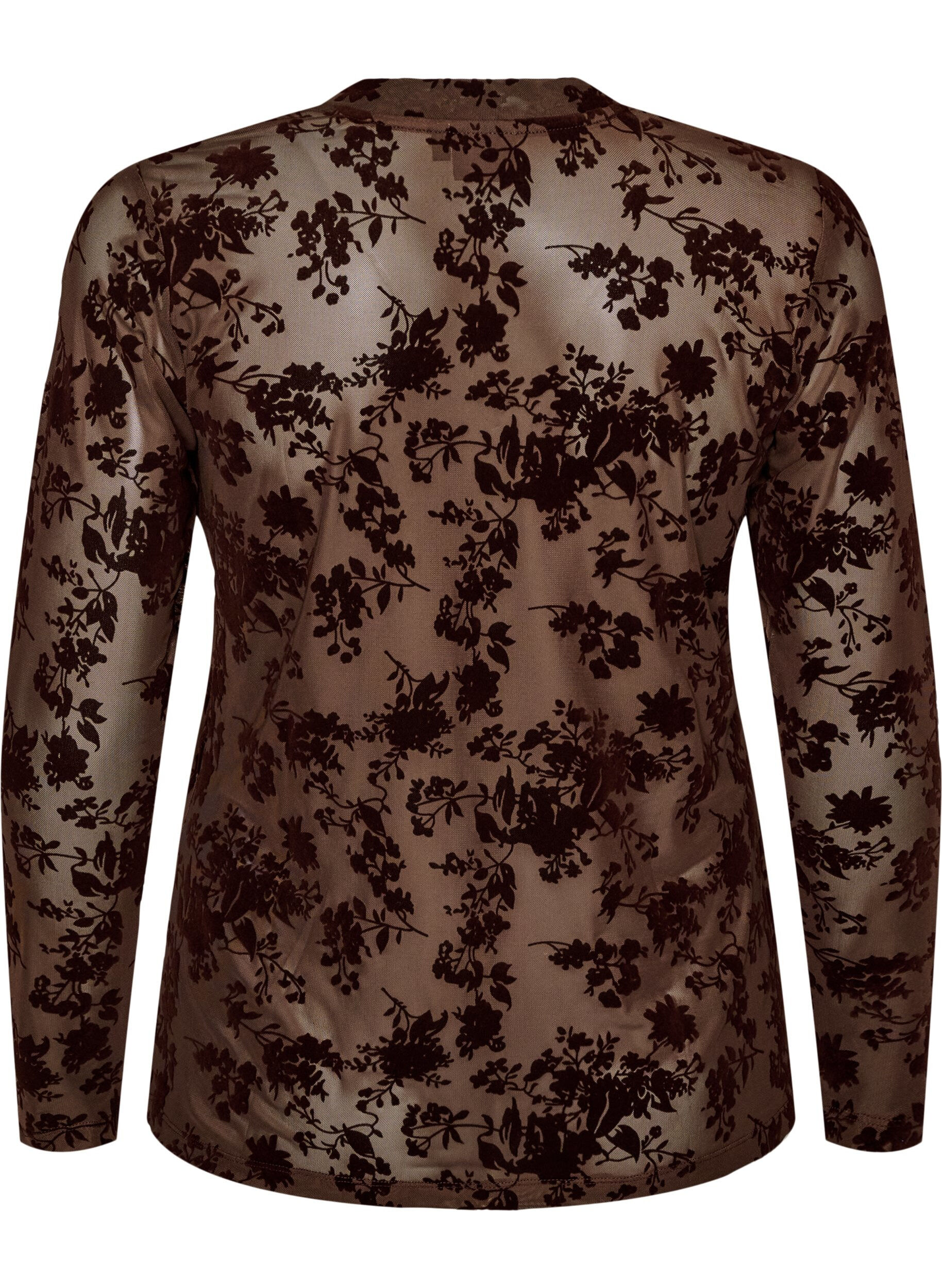ZizziMesh blouse met bloemenpatroon, Bruin, Packshot image number 1