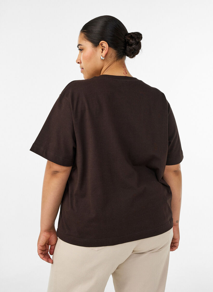 Boxy katoenen T-shirt, Bruin, Model image number 2