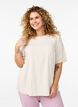 FLASH - Geweven blouse met korte mouwen en ronde hals, Beige, Model image number 0