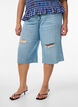 Gecropte jeans met een versleten look en rafelige randen, Blauw, Model image number 2