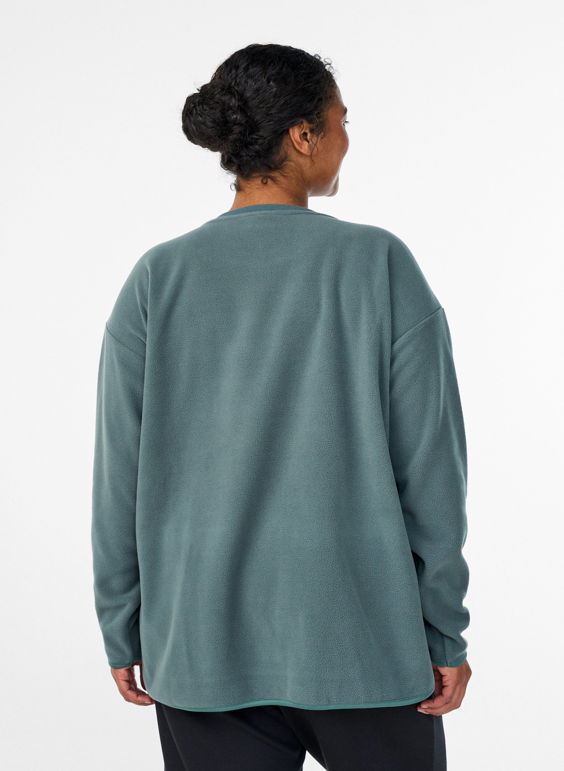 ZizziLosse fleece blouse met zakken, Groen, Model image number 2