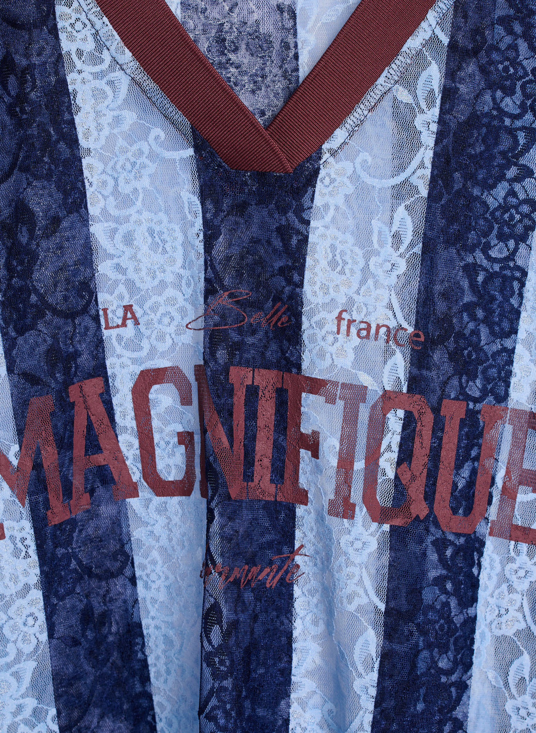 ZizziGestreepte kanten blouse met opvallende print, Blauw, Packshot image number 2