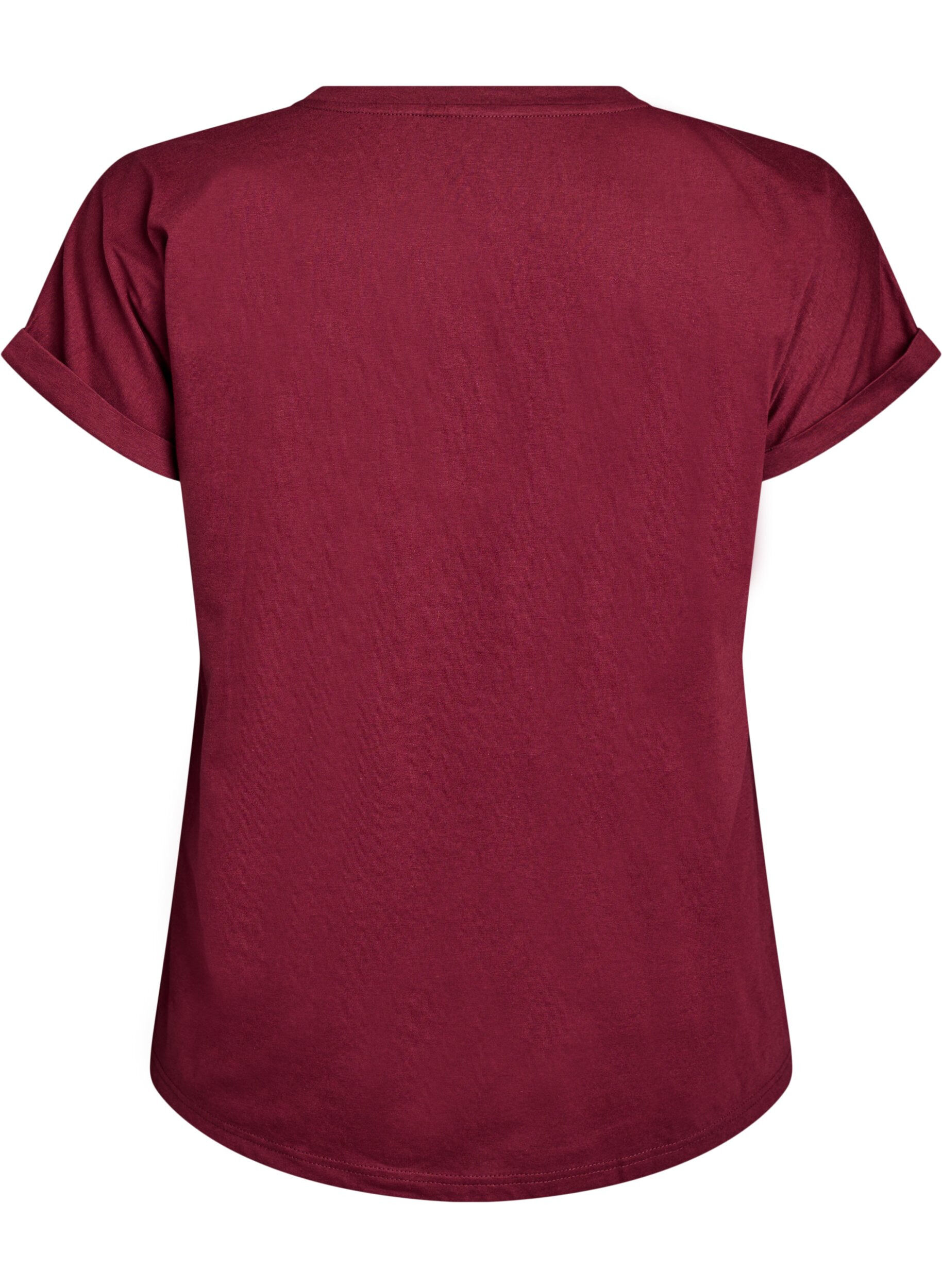 ZizziT-shirt met korte mouwen van katoenmix, Donker Bordeaux, Packshot image number 1