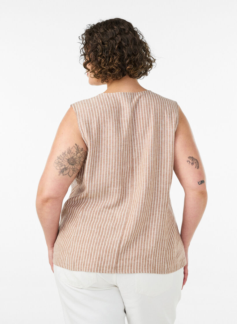 Gestreepte vest in linnen en viscose, Beige, Model image number 2