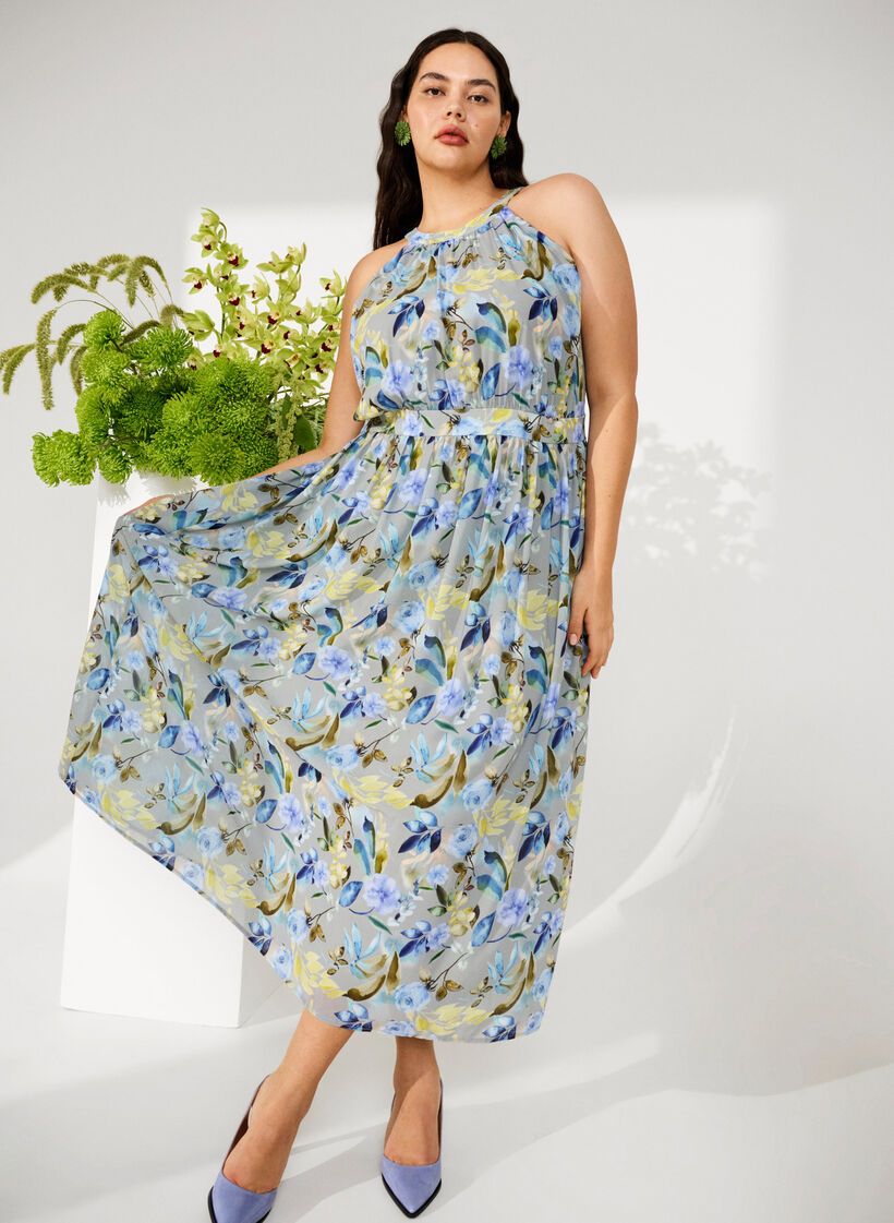 Gebloemde maxi-jurk met halternek, Wrought Iron AOP, Image image number 0