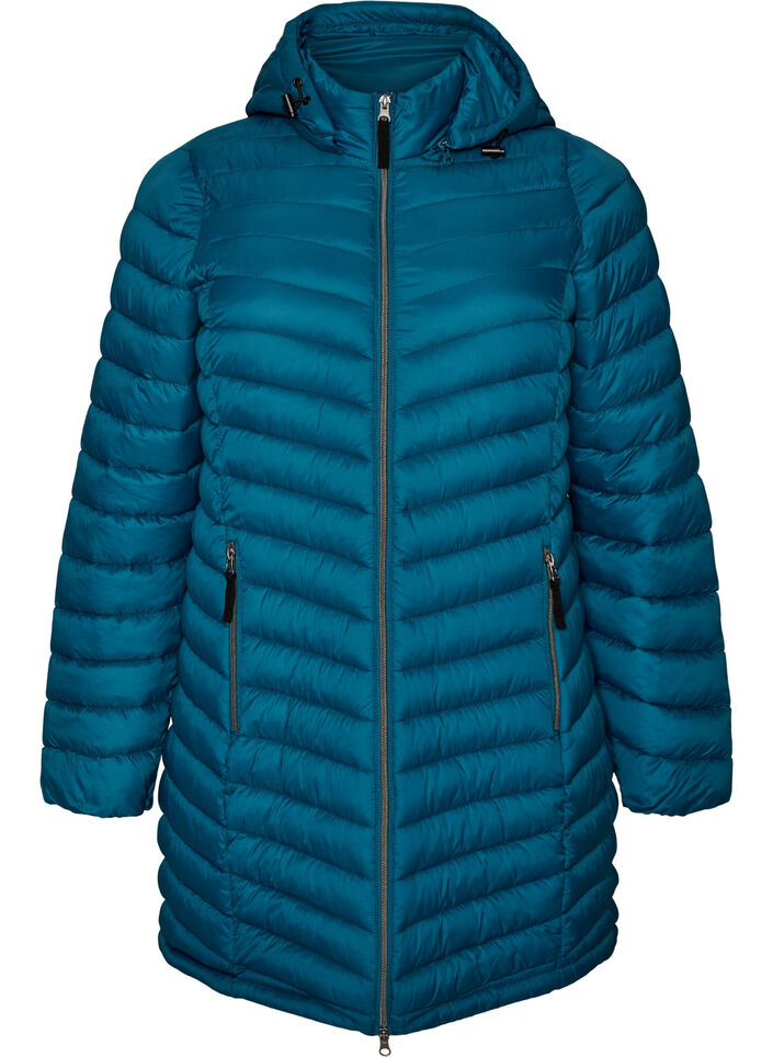 Lichtgewicht jas met zakken en afneembare capuchon, Blauw, Packshot image number 0