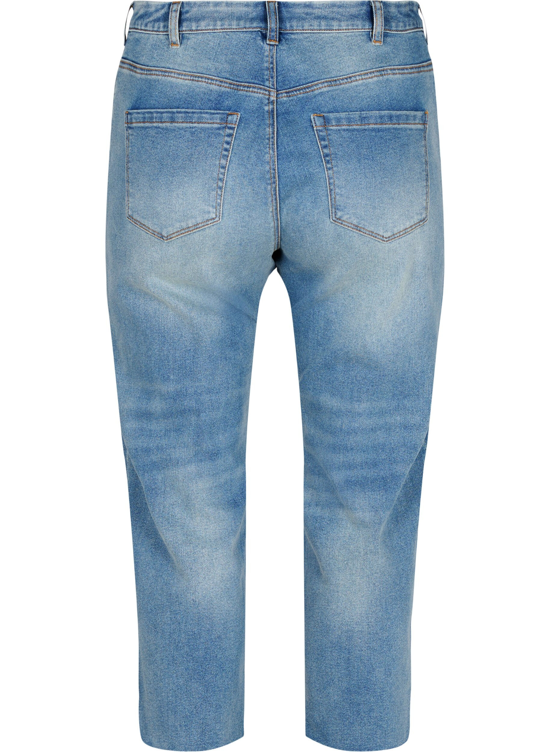 Zizzi7/8 jeans met ruwe randjes en hoge taille, Blauw, Packshot image number 1