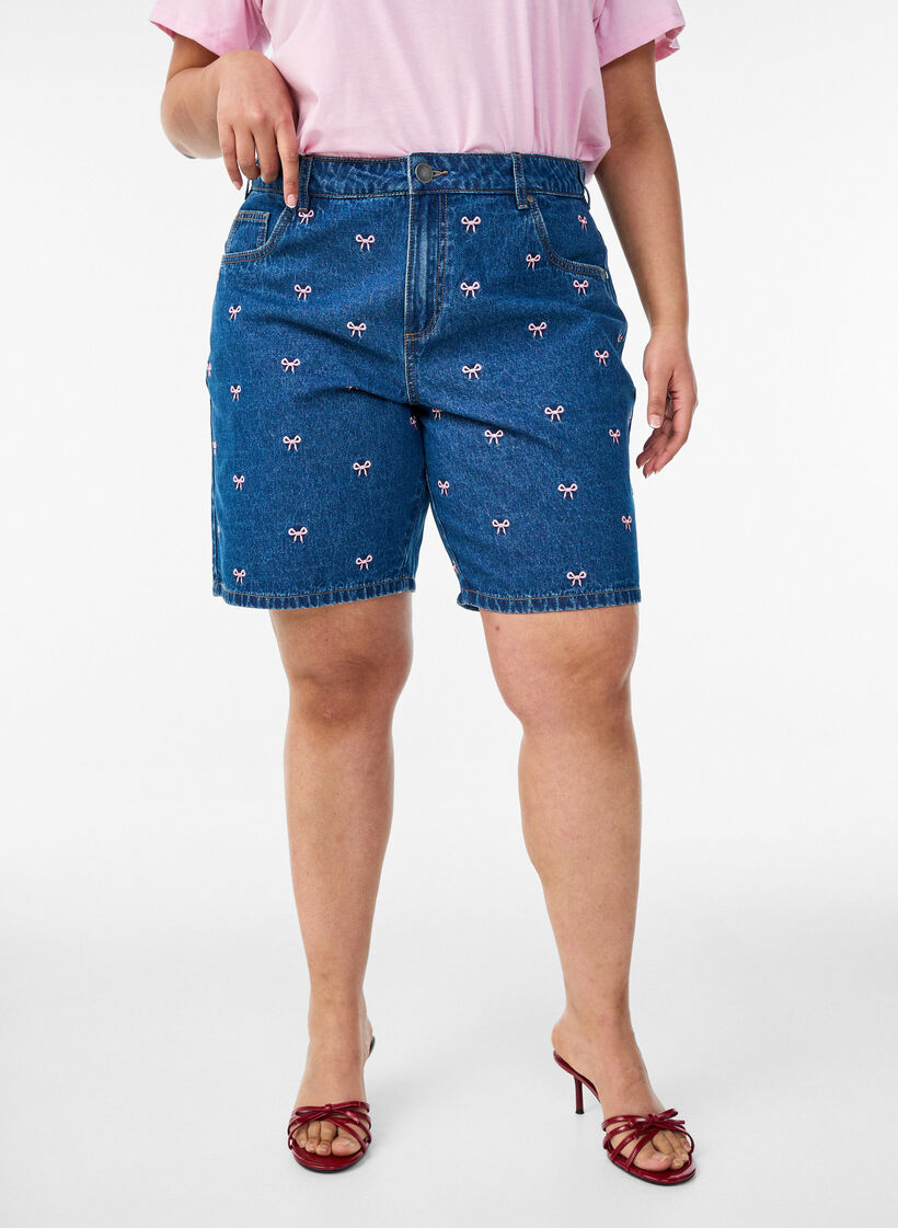 Geborduurde denim shorts, Blauw, Model image number 3