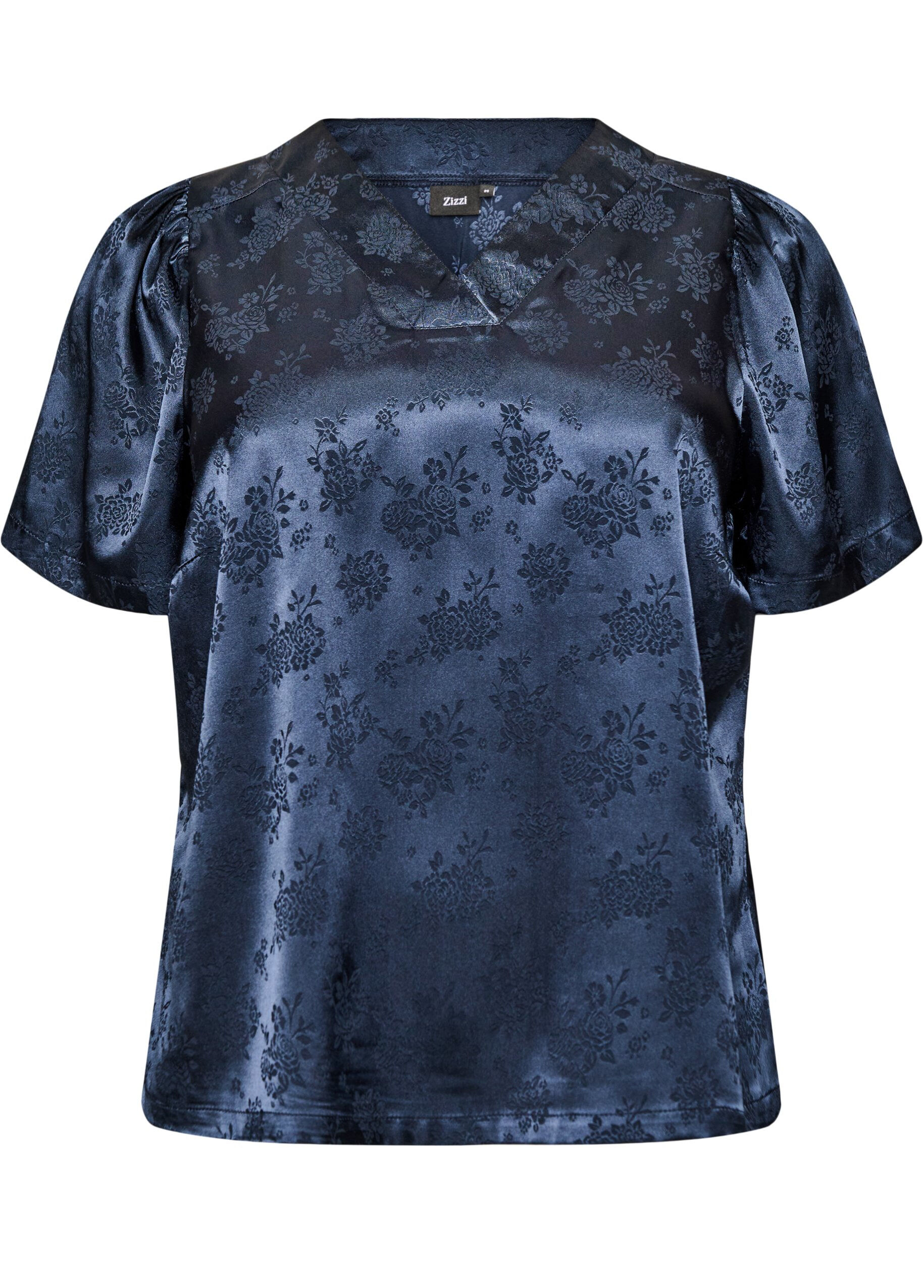 Satijnen blouse met bloemenprint en V-hals