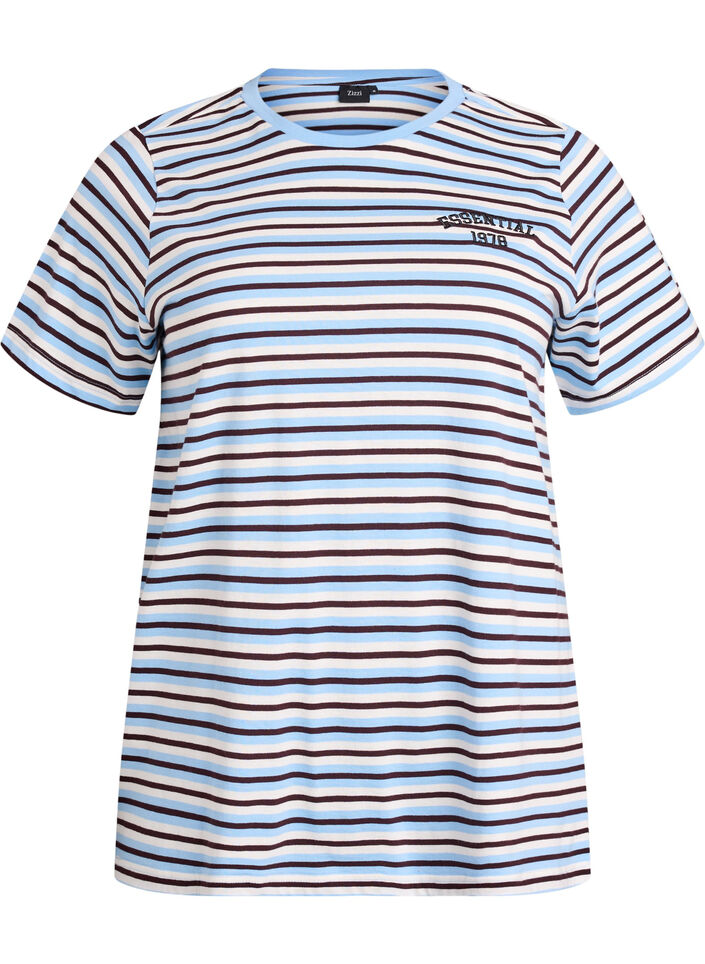 Katoenen T-shirt met strepen, Blauw, Packshot image number 0