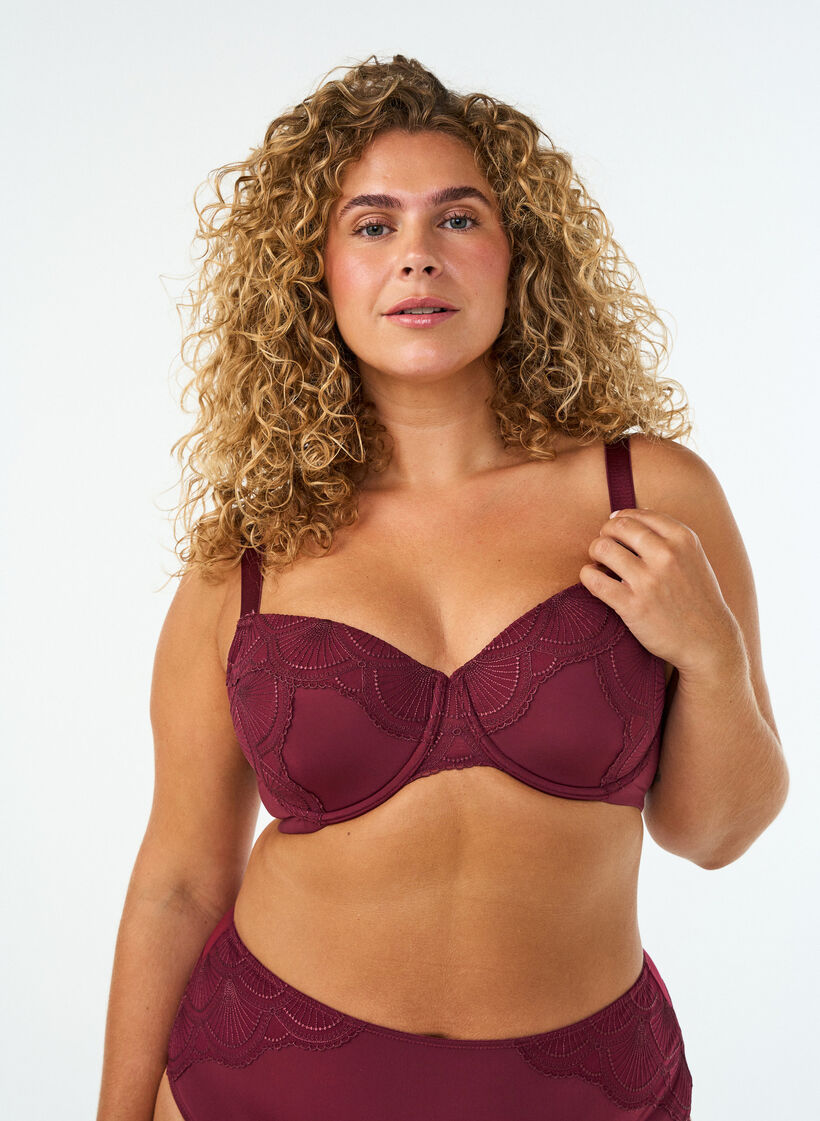 Voorgevormde beugel-bh met kant en U-rug, Rood, Model image number 0