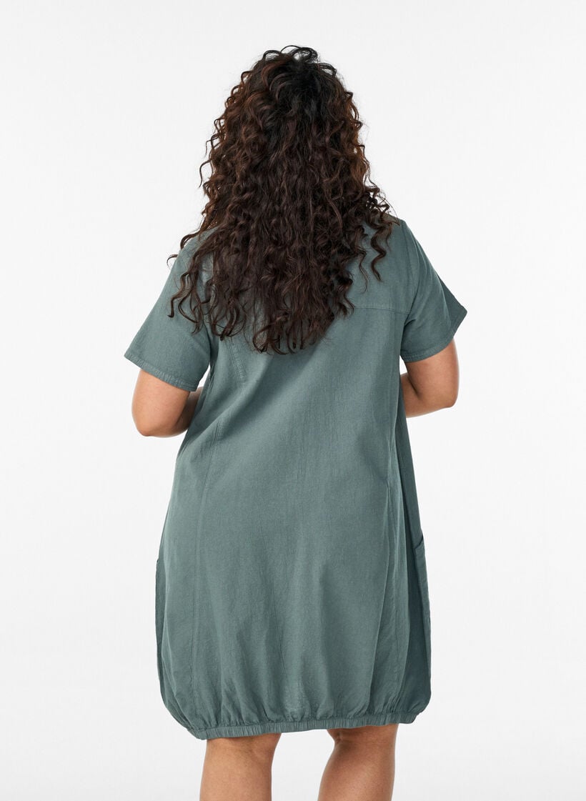 Katoenen jurk met korte mouwen, Groen, Model image number 2