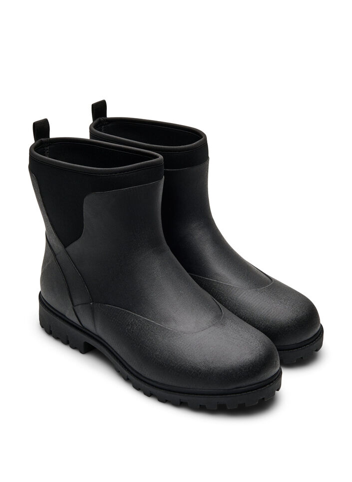 Wide fit - Korte regenlaarzen met elastische neopreen schacht, Zwart, Packshot image number 1