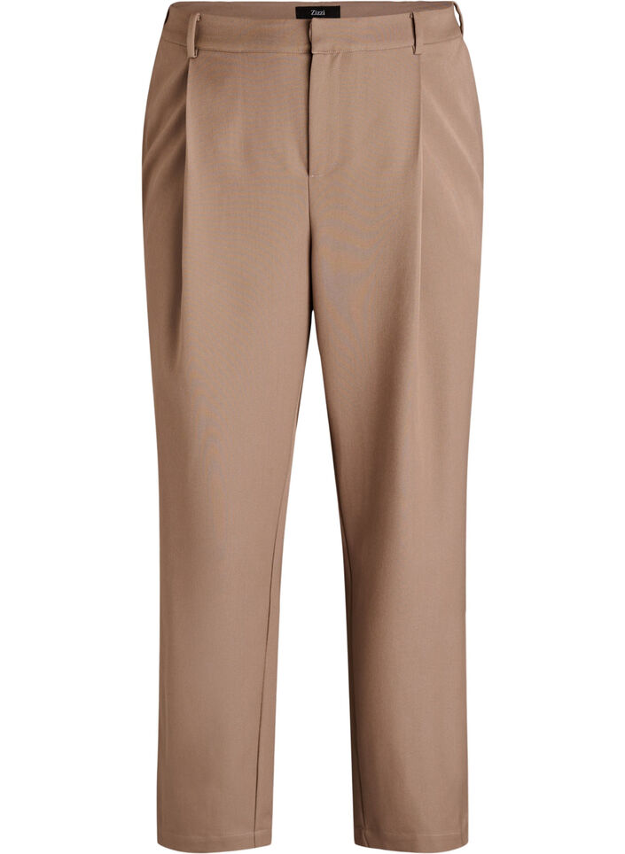Dressebroek met hoge taille en rechte pijpen, Bruin, Packshot image number 0