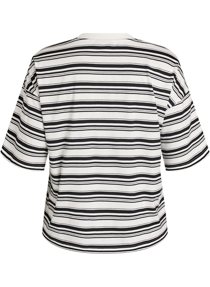 Boxy T-shirt met gestreept patroon, Zwart, Packshot image number 1