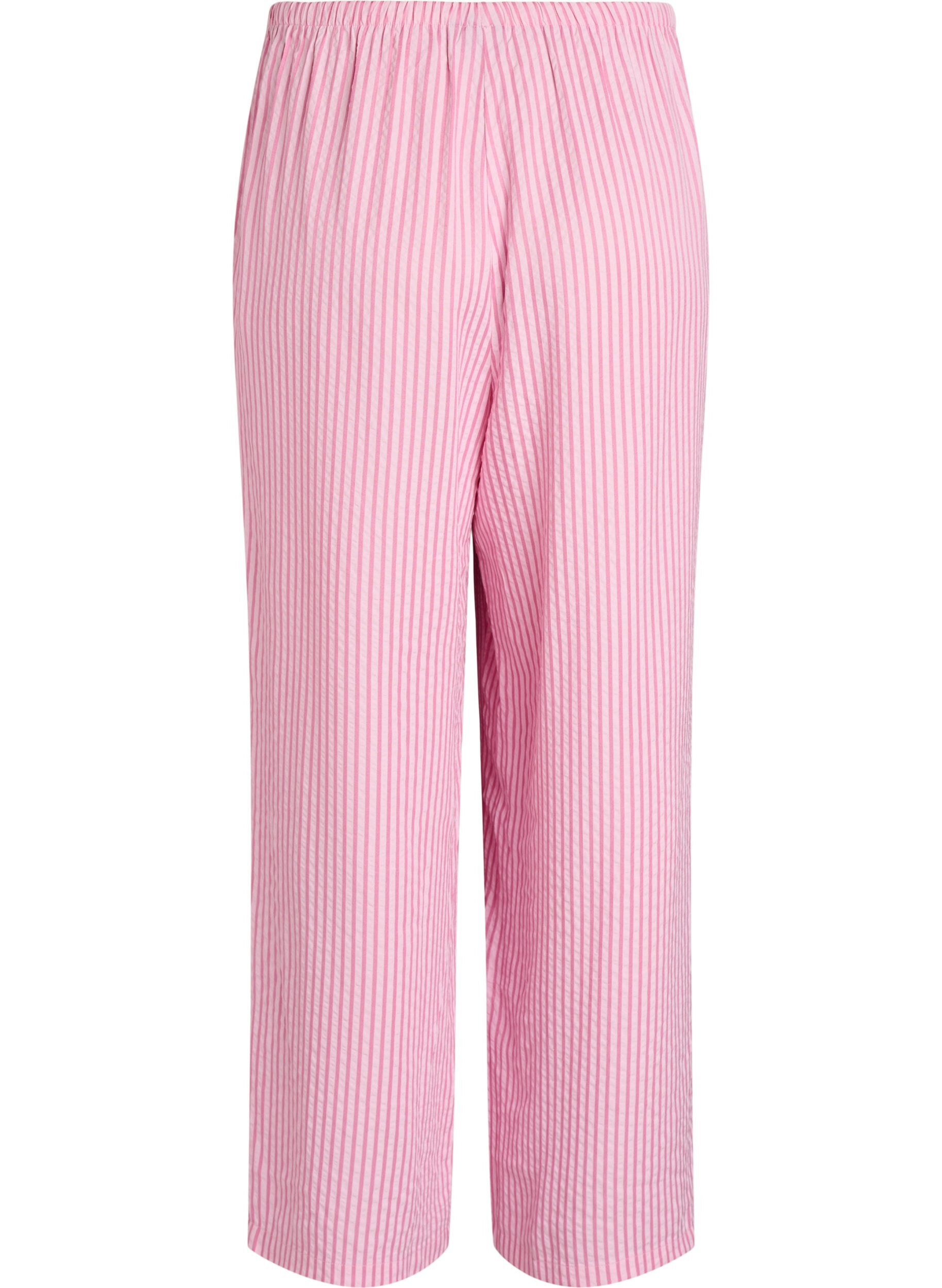 ZizziLosse seersucker-pyjamabroek met hoge taille, Roze, Packshot image number 1