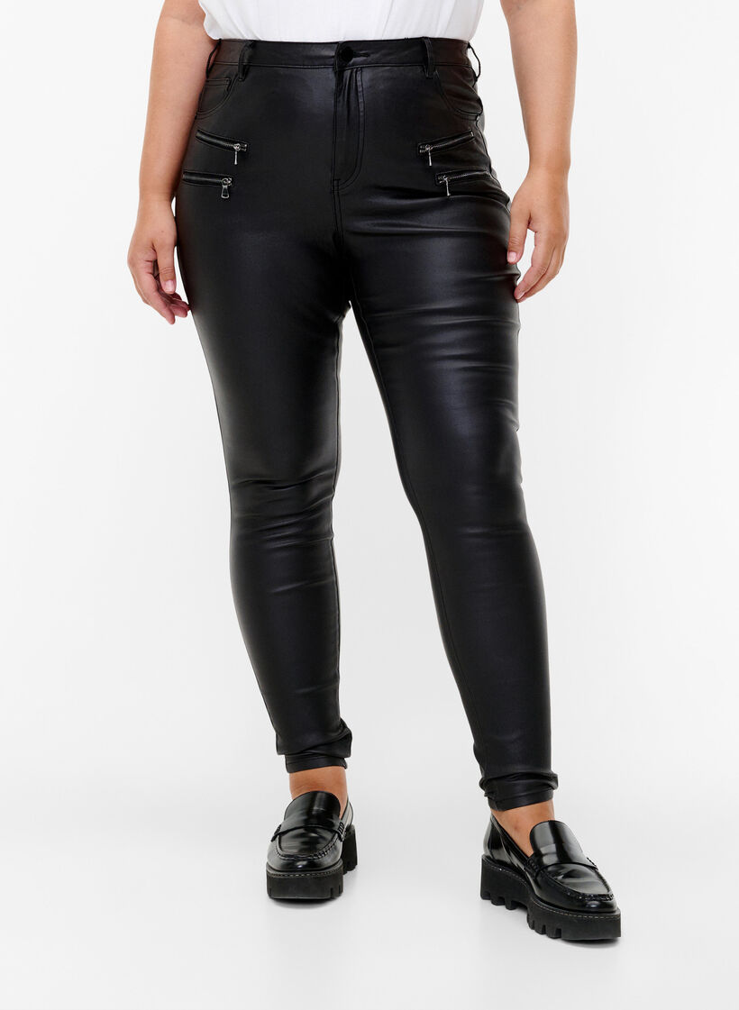 Gecoate Amy jeans met ritsdetail, Zwart, Model image number 2