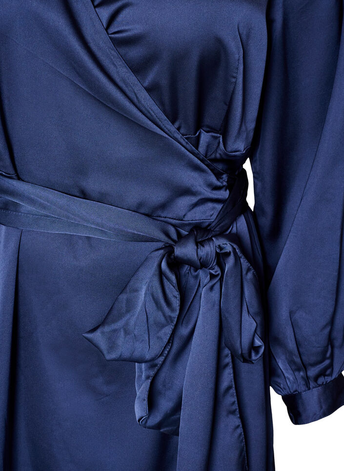 Korte satijnen jurk met wikkeldesign, Blauw, Packshot image number 2