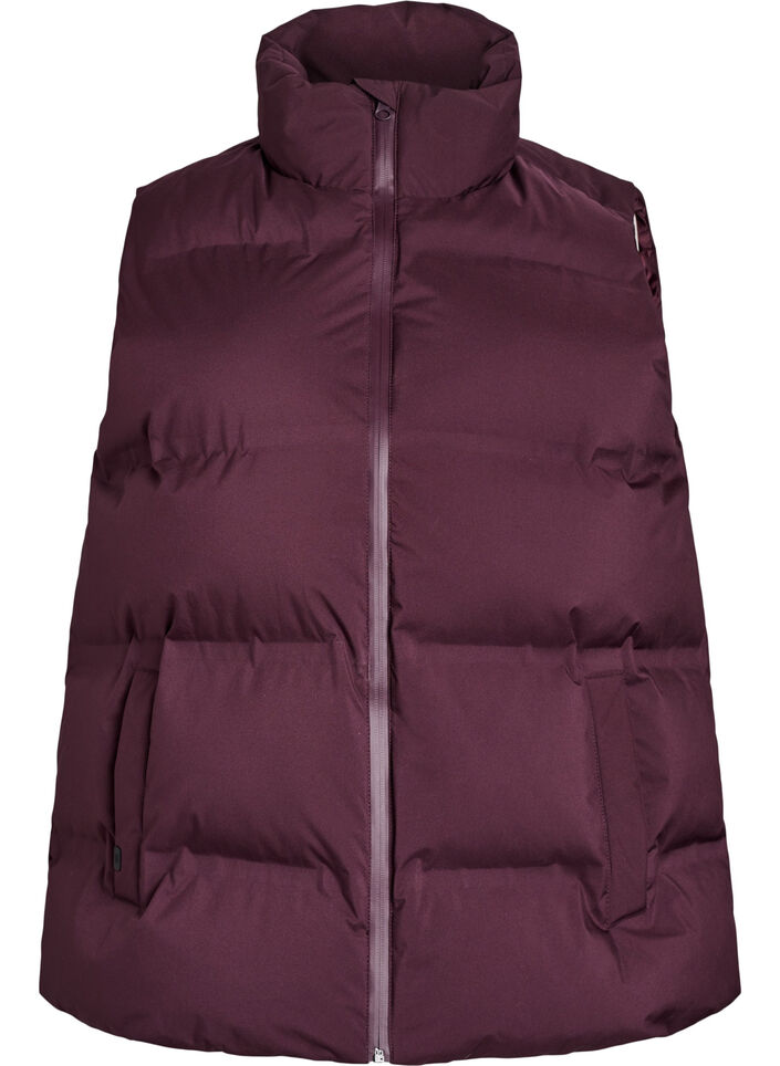 Korte puffer bodywarmer met hoge kraag, Donker Bordeaux, Packshot image number 0