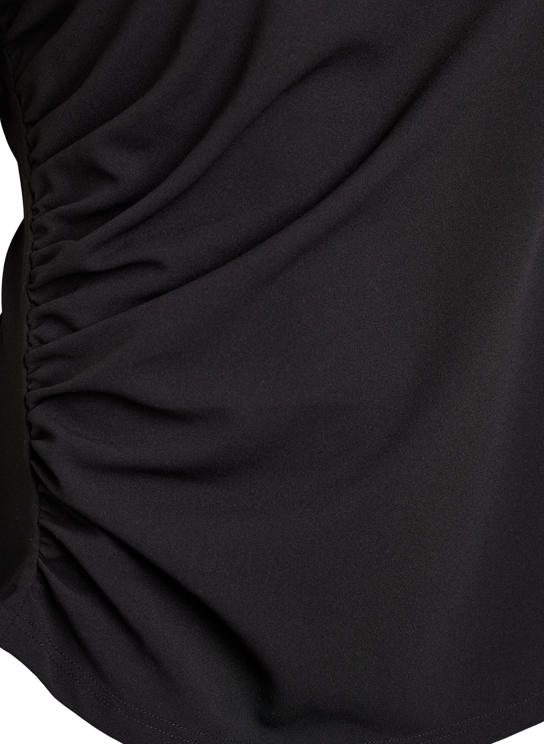 ZizziBlouse met korte mouwen en ruches met een asymmetrische zoom, Zwart, Packshot image number 3