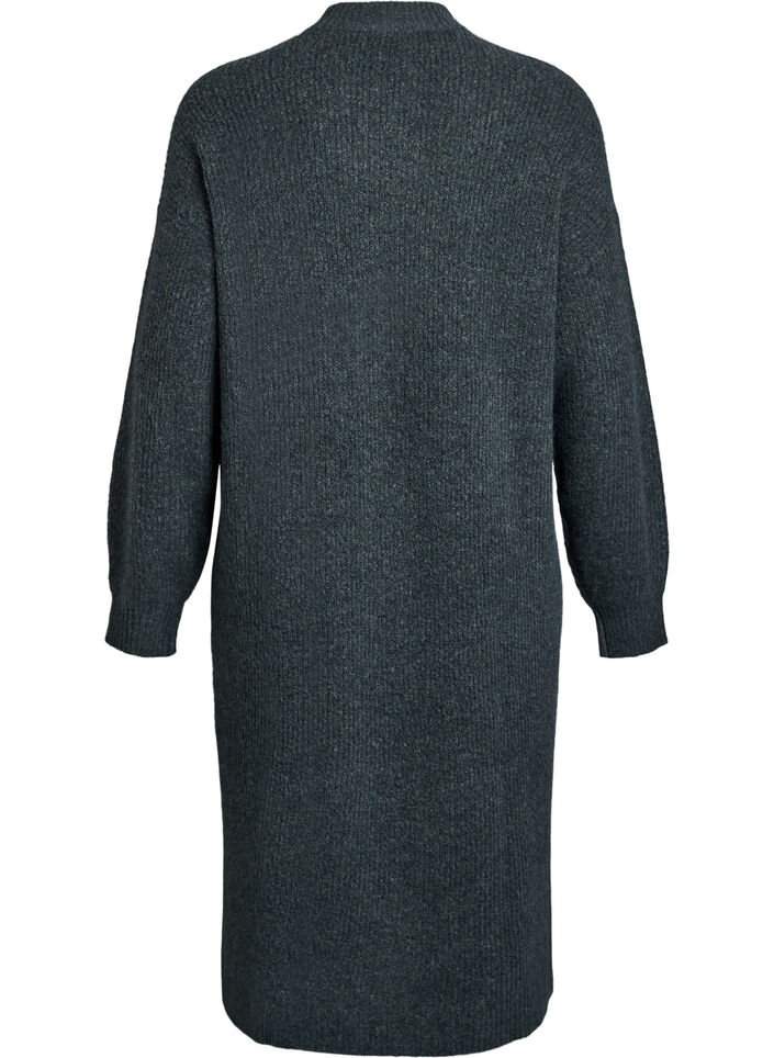 Lange gebreide jurk met hoge hals, Groen, Packshot image number 1