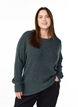 Gem&ecirc;leerde gebreide blouse met ronde hals, Groen, Model image number 0