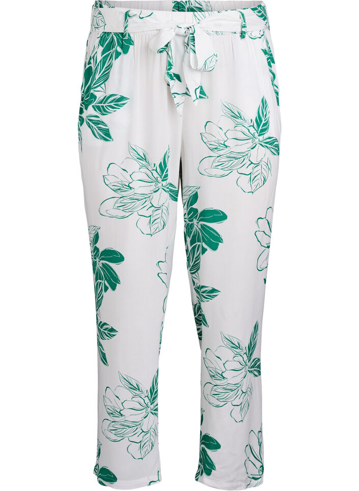 Viscose broek met hoge taille, Groen, Packshot image number 0