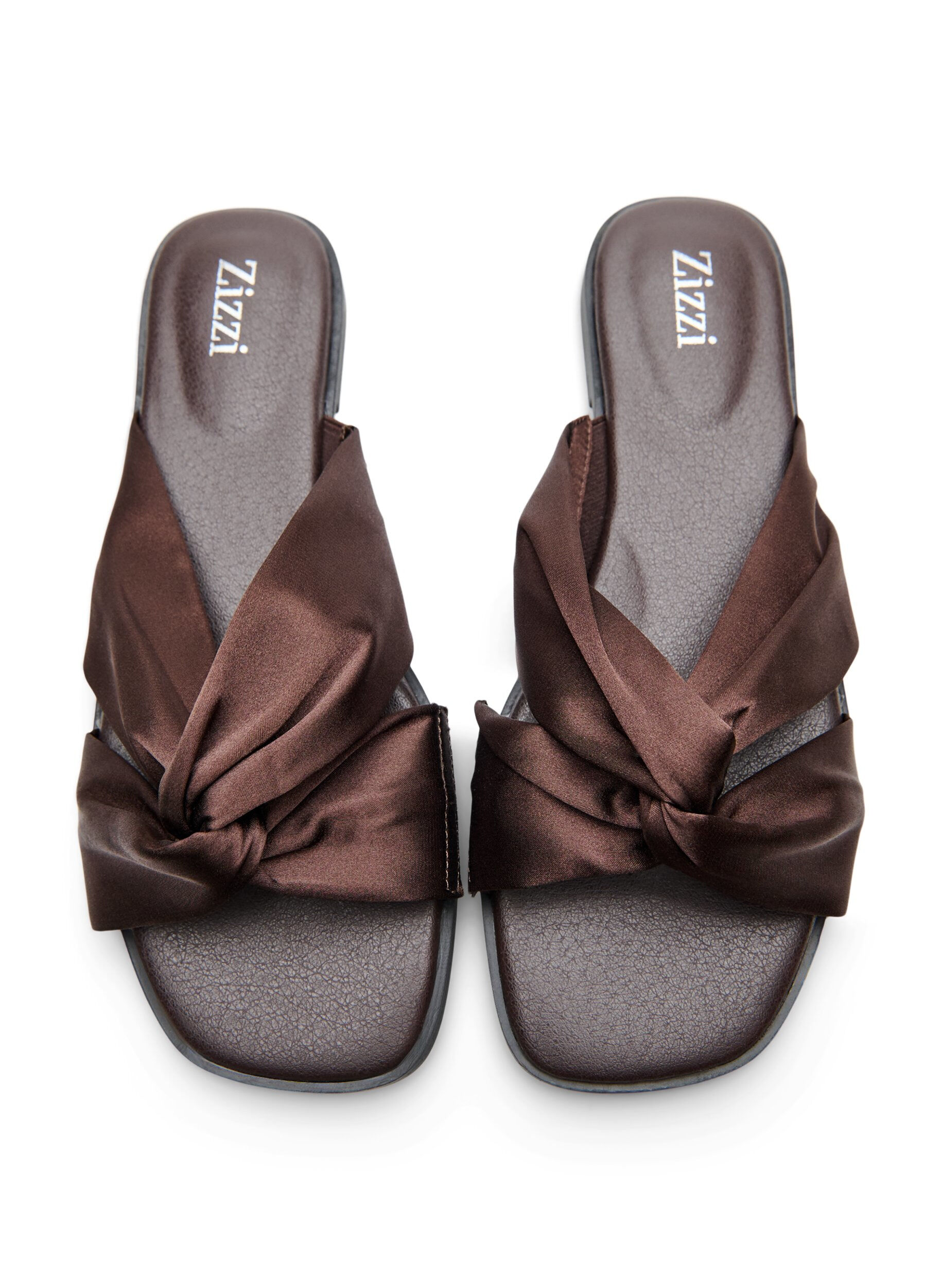 ZizziPlatte sandalen met gekruiste satijnen bandjes, Bruin, Packshot image number 3