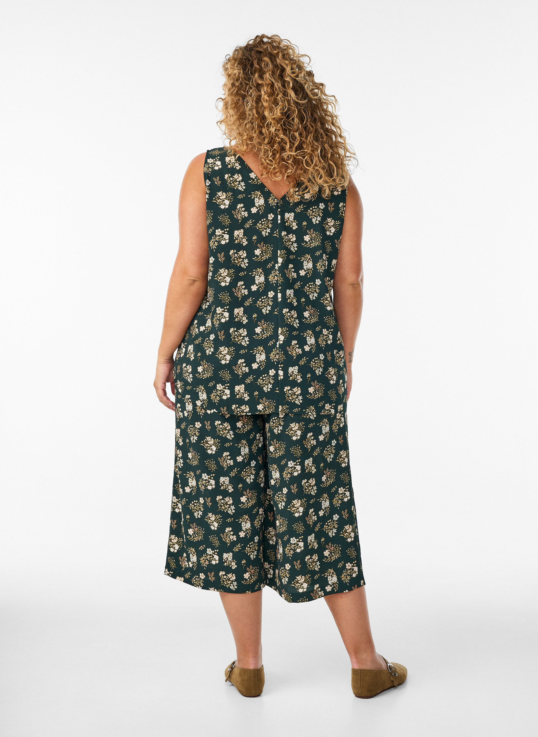 ZizziTop met print en V-hals, Groen, Model image number 1