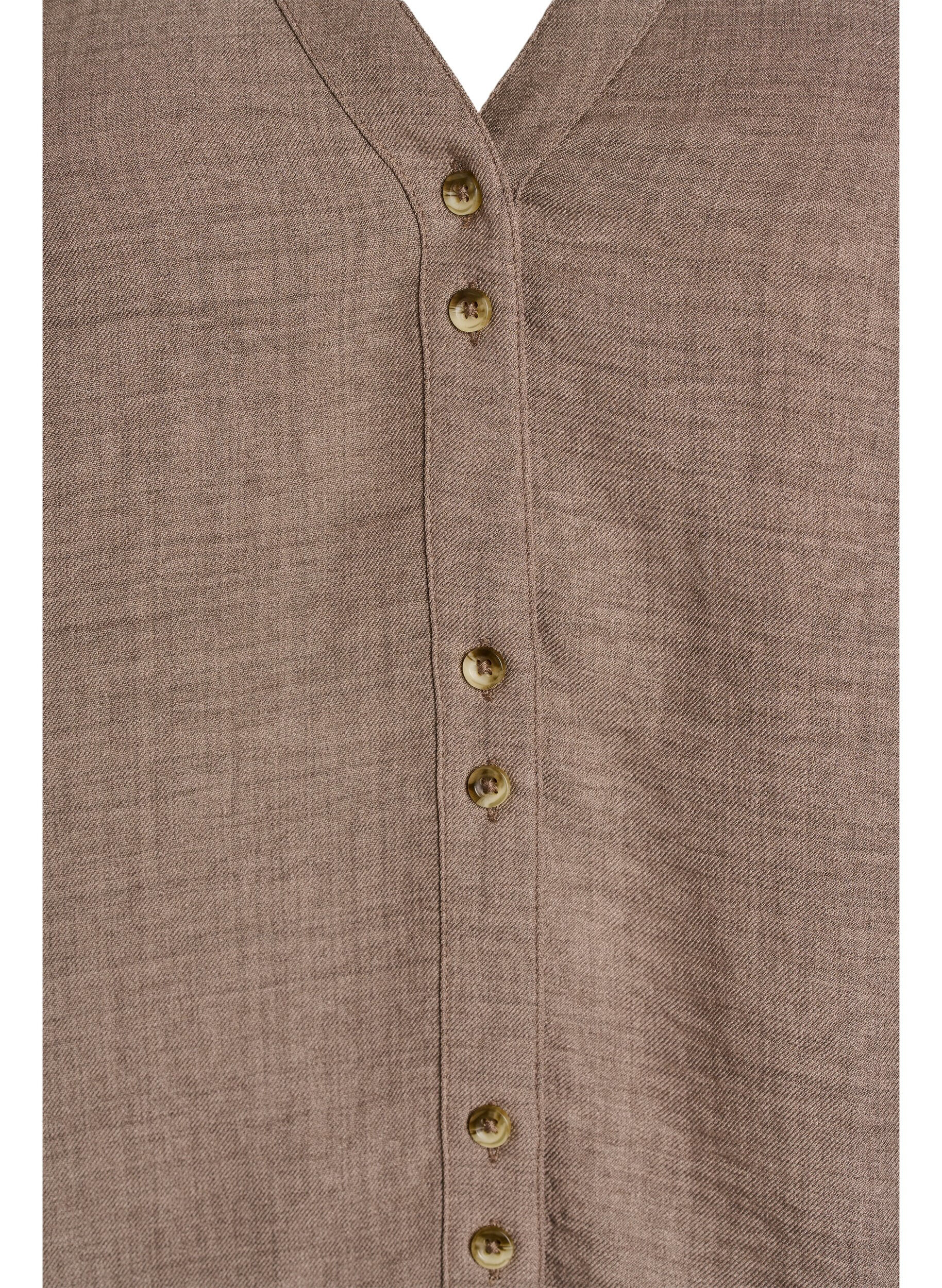 ZizziOverhemd blouse met V-hals en korte mouwen, Bruin, Packshot image number 2