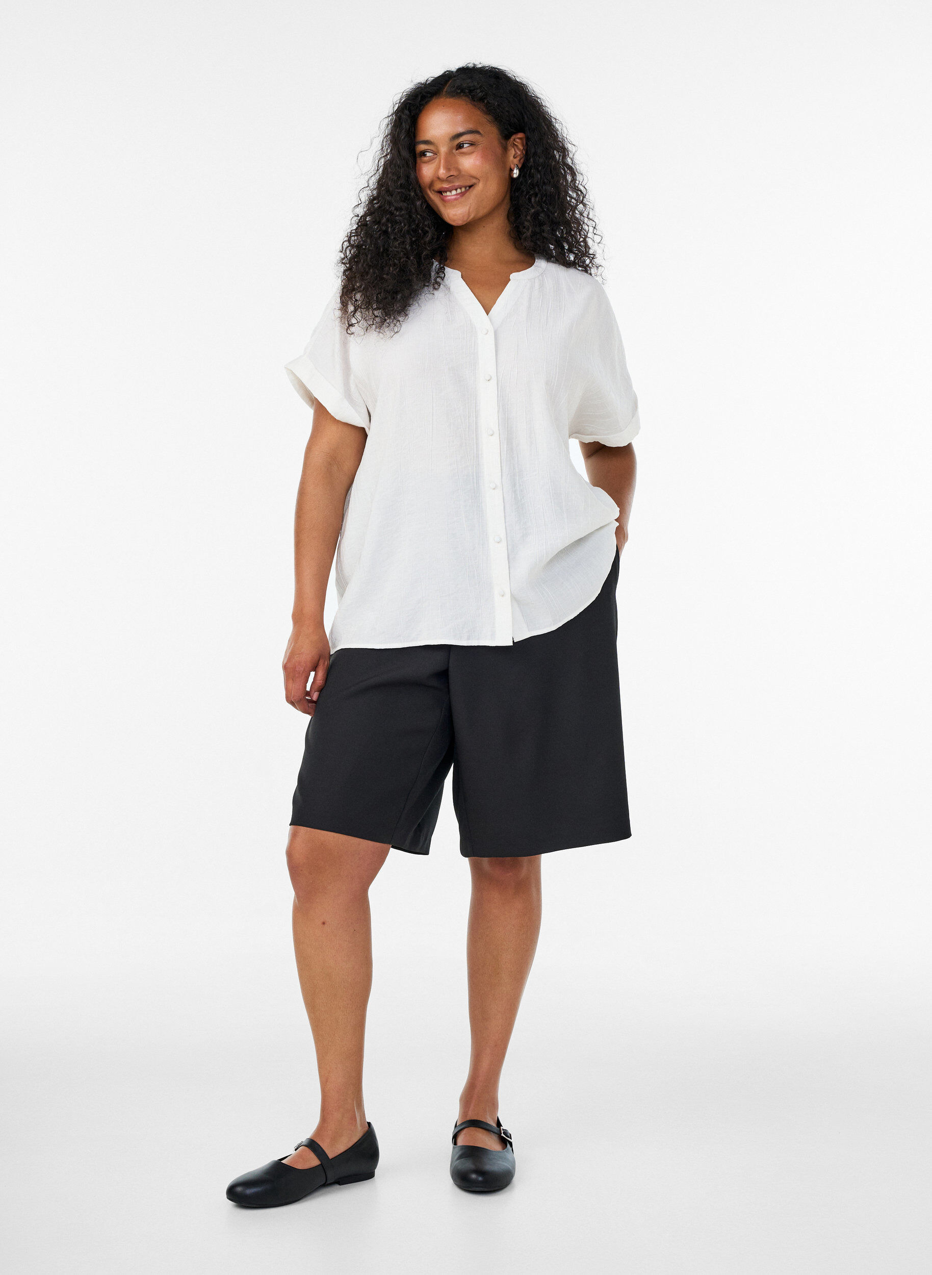 ZizziViscose blouse met knoopjes en textuur, Vanille, Model image number 1