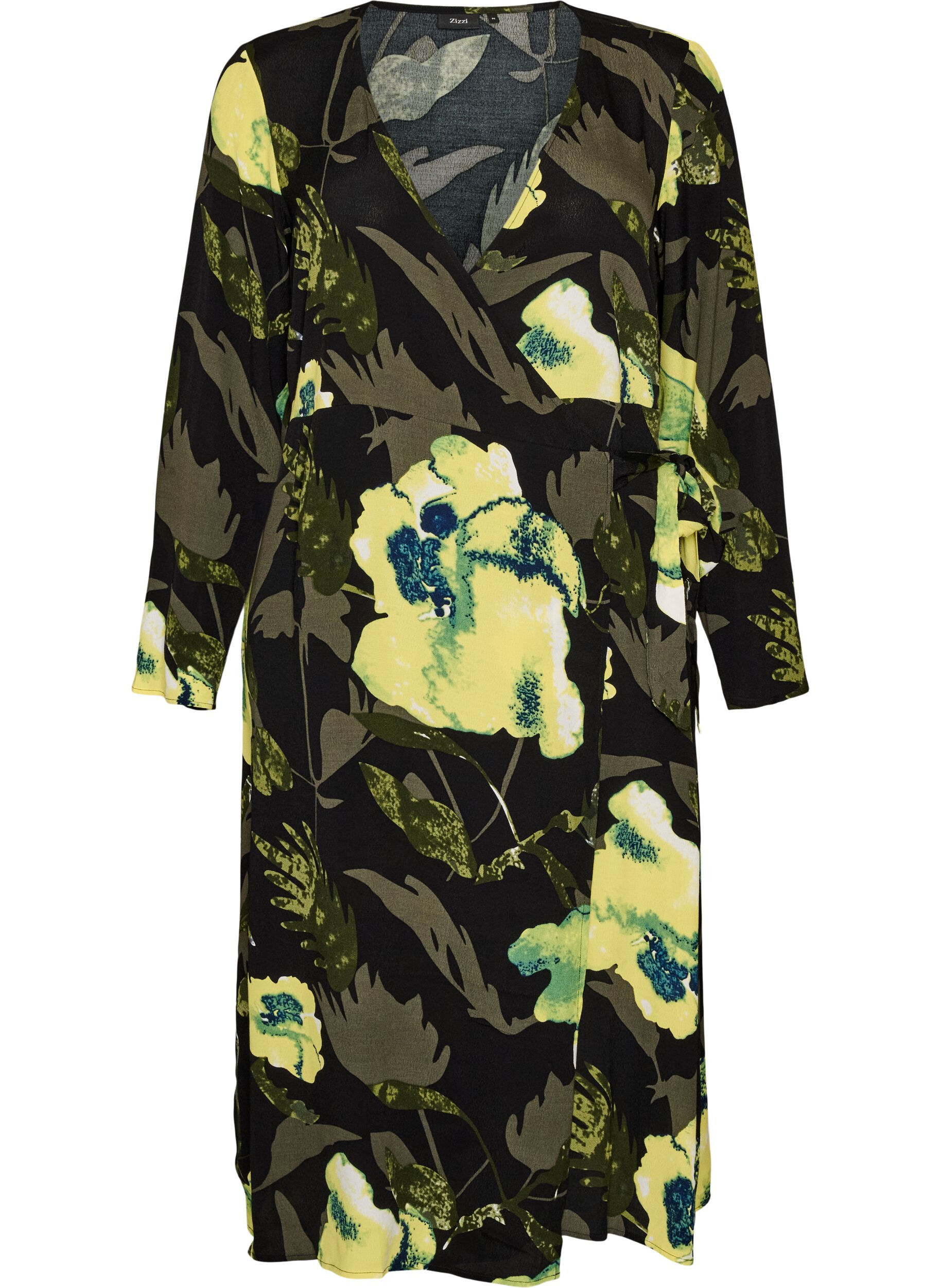 Bloemen wikkeljurk in viscose met een strikceintuur